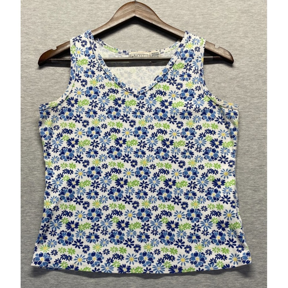 Basic Editions Tank Top Womens Medium Multicolor Floral Print V Neck Sleeveless